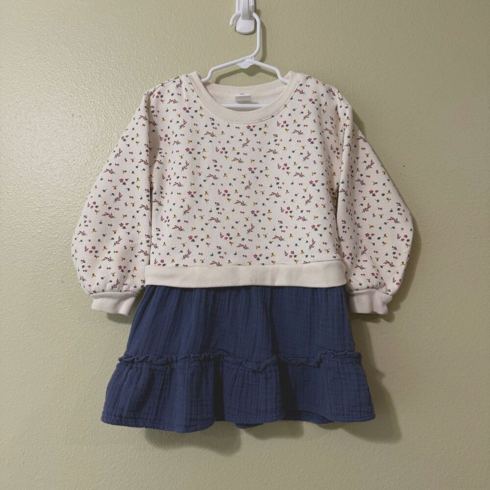 babyGap 2-in-1 Layered Look Sweatshirt Dress Floral & Navy Gauze Size 4